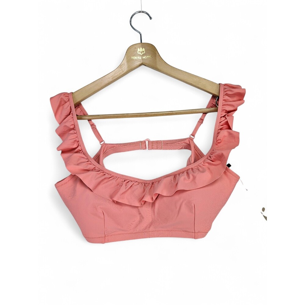 J.Crew Ruffle Bikini Top Size L Coral (New w/ Tags)
